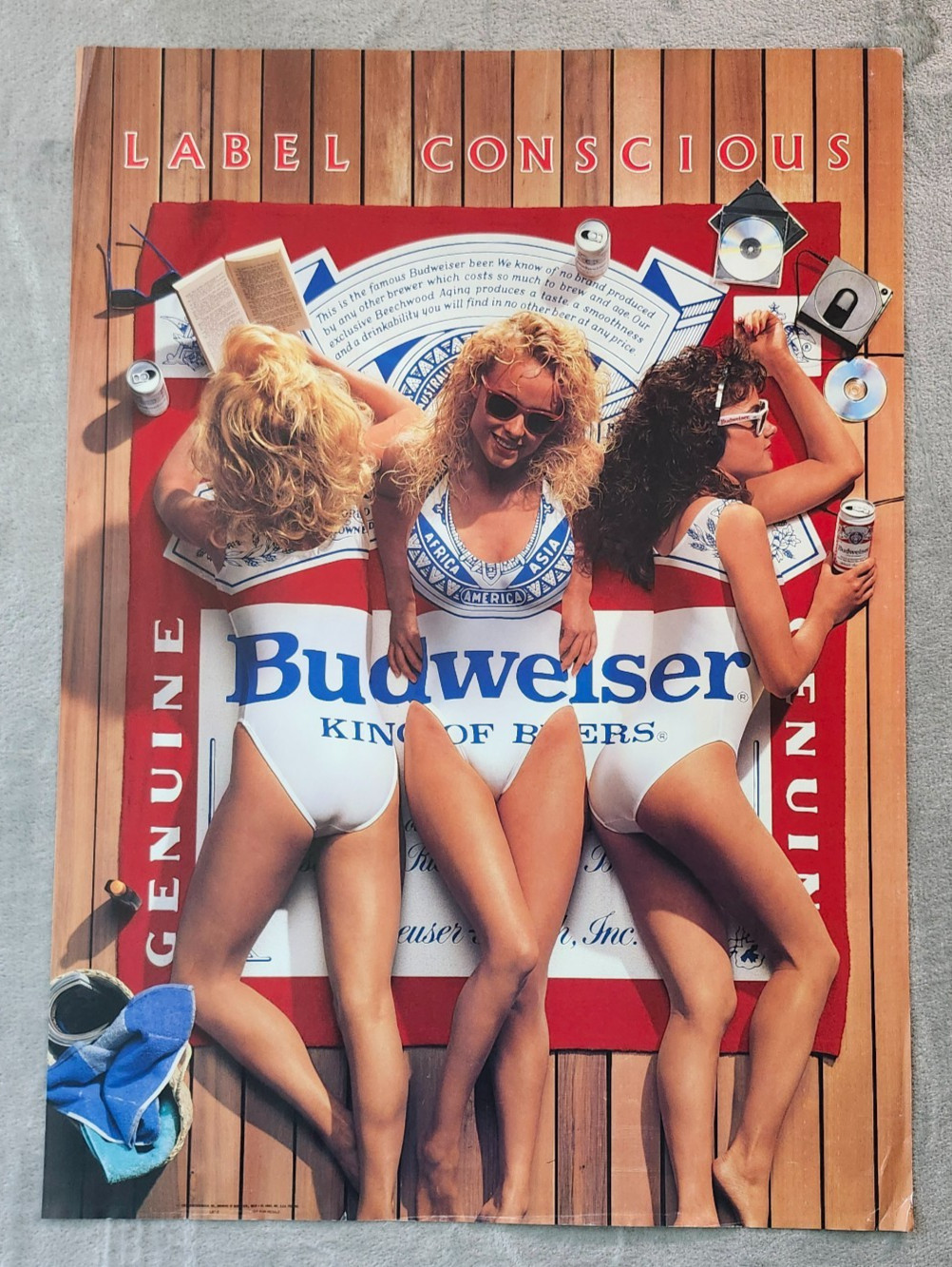 VINTAGE 1987 BUDWEISER BEER LABEL CONSCIOUS POSTER SWIMSUIT GIRLS 28 X 20