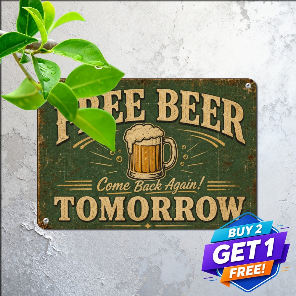 Free Beer Tomorrow Novelty Sign Vintage Funny Bar Pub Metal Tin Plaque