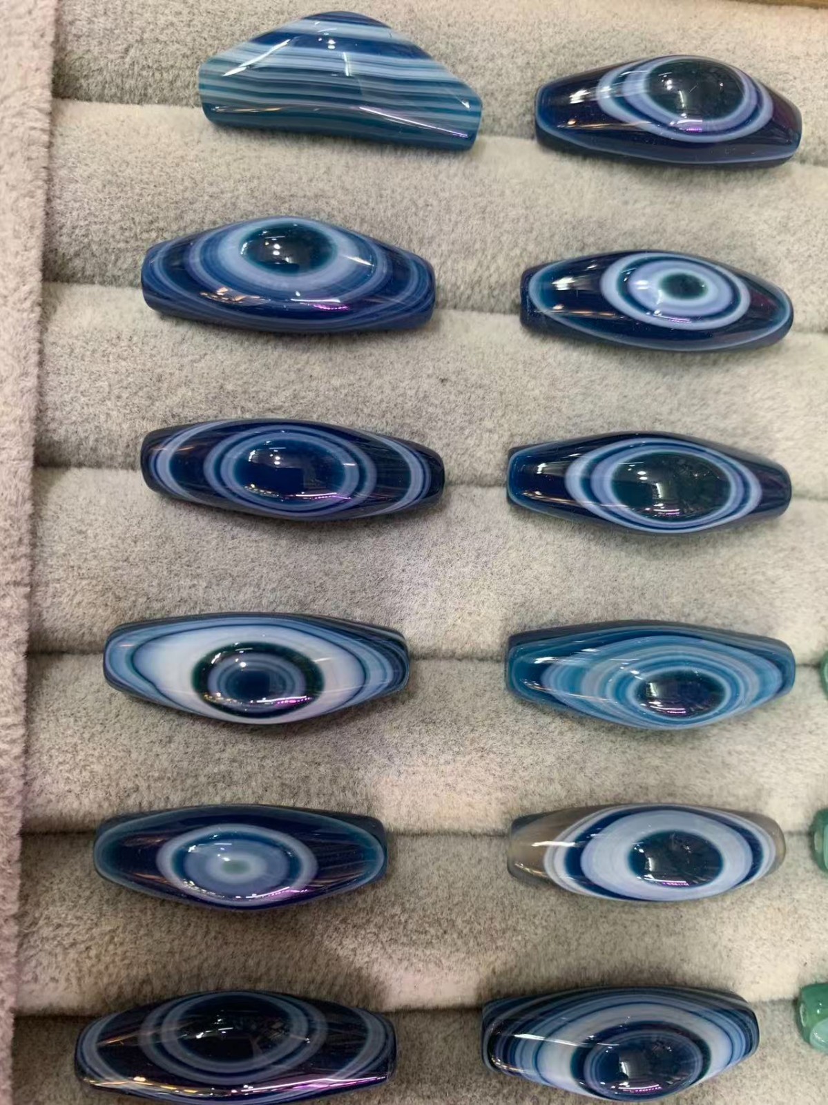 12Pcs Excellent Tibetan Natural Blue Agate Dzi *Sky Eyed* Horn Shaped Beads