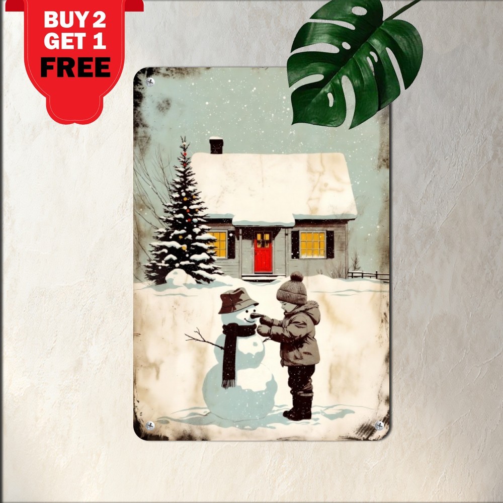 Winter Christmas Holiday Season Sign Rustic Farmhouse Cottage Wall Metal Plaque