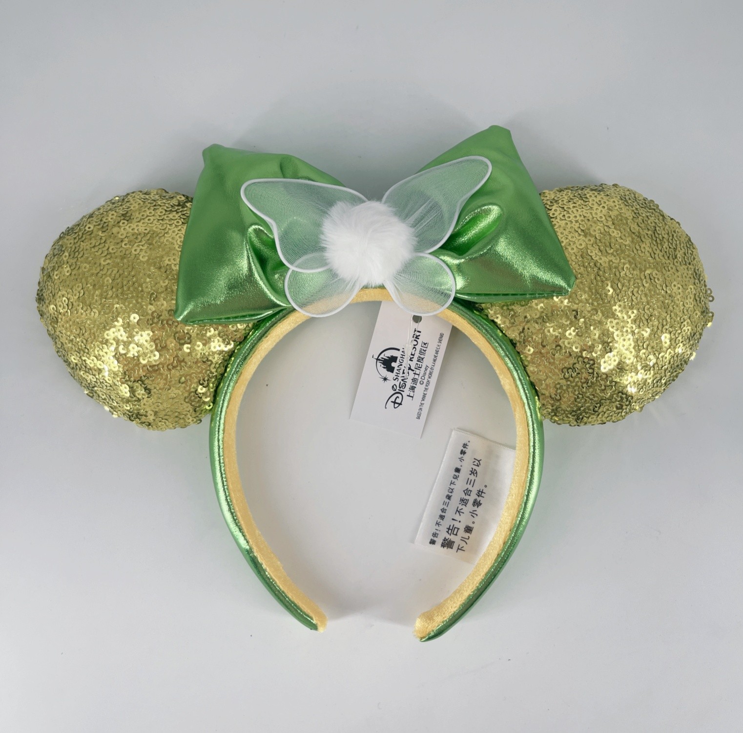 PETER PAN'S TINKER BELL Headband 2026 Green Sequins Exclusive Minnie Ears Disney