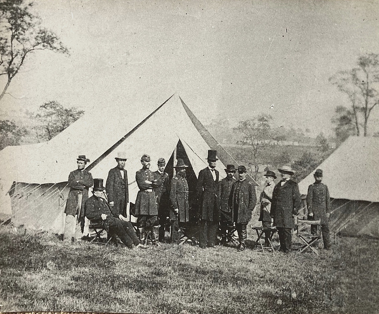 VINTAGE CIVIL WAR PHOTO LINCOLN MCCLELLAN ANTIETAM WEBB X MARKED PRINT