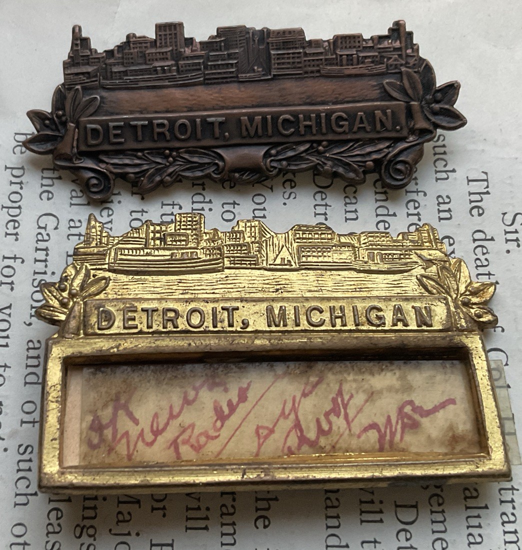 Vtg Antique Detroit Michigan - Brass Pin Bastian Bros Union Made & Skyline HTF