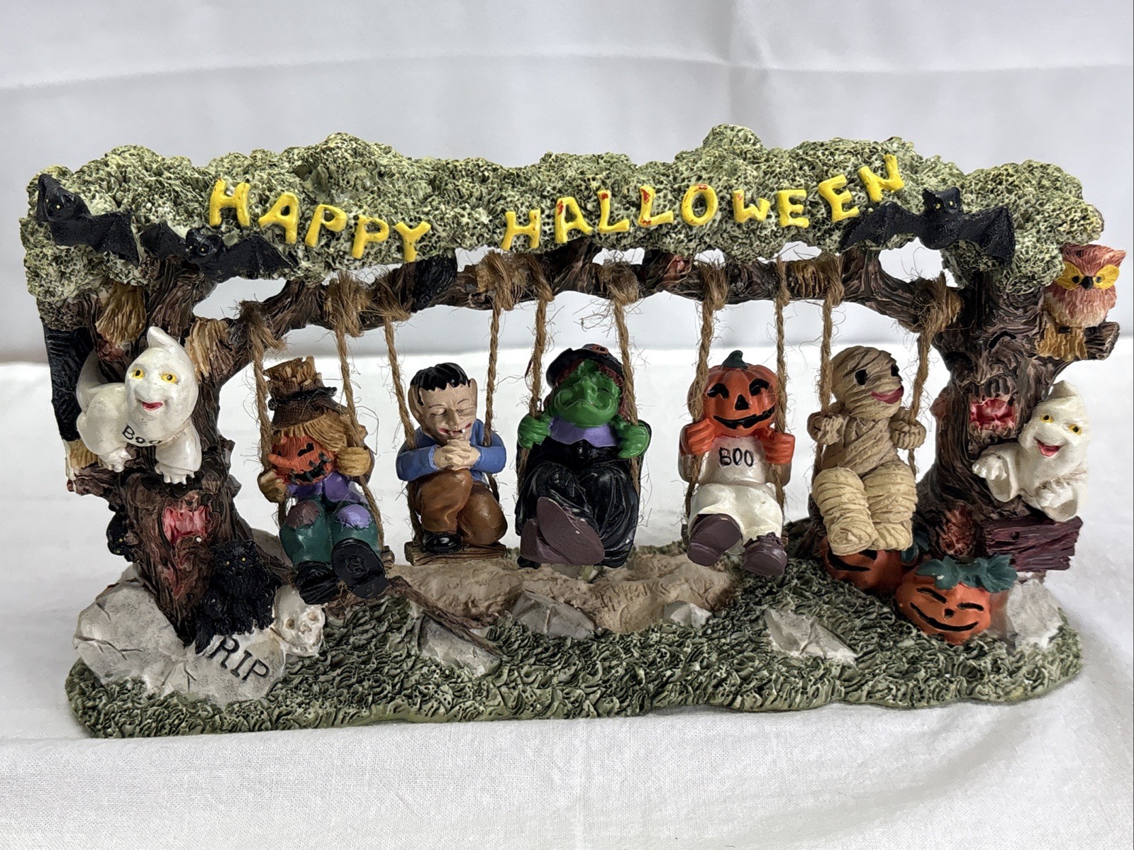 Halloween Resin Tree Swing Figurine Scarecrow Witch Mummy Frankenstein 5 Figures