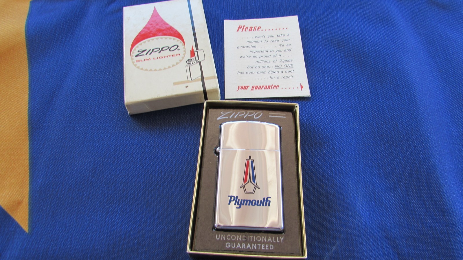 VERY RARE SUPER NICE 1956 FLAT BOTTOM SLIM PLYMOUTH ADVERTISING ZIPPO LIGHTER