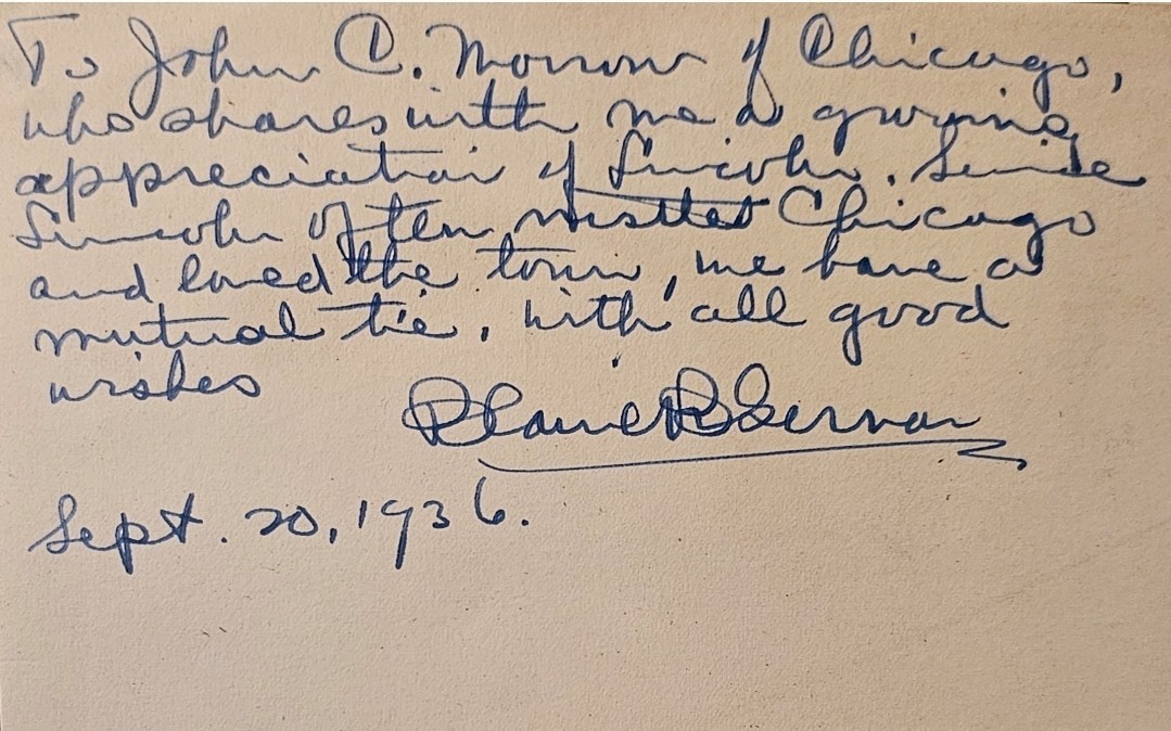 1936 Autograph ALS by Blaine Gernon – Lincoln Historian & Chicago Civic Leader