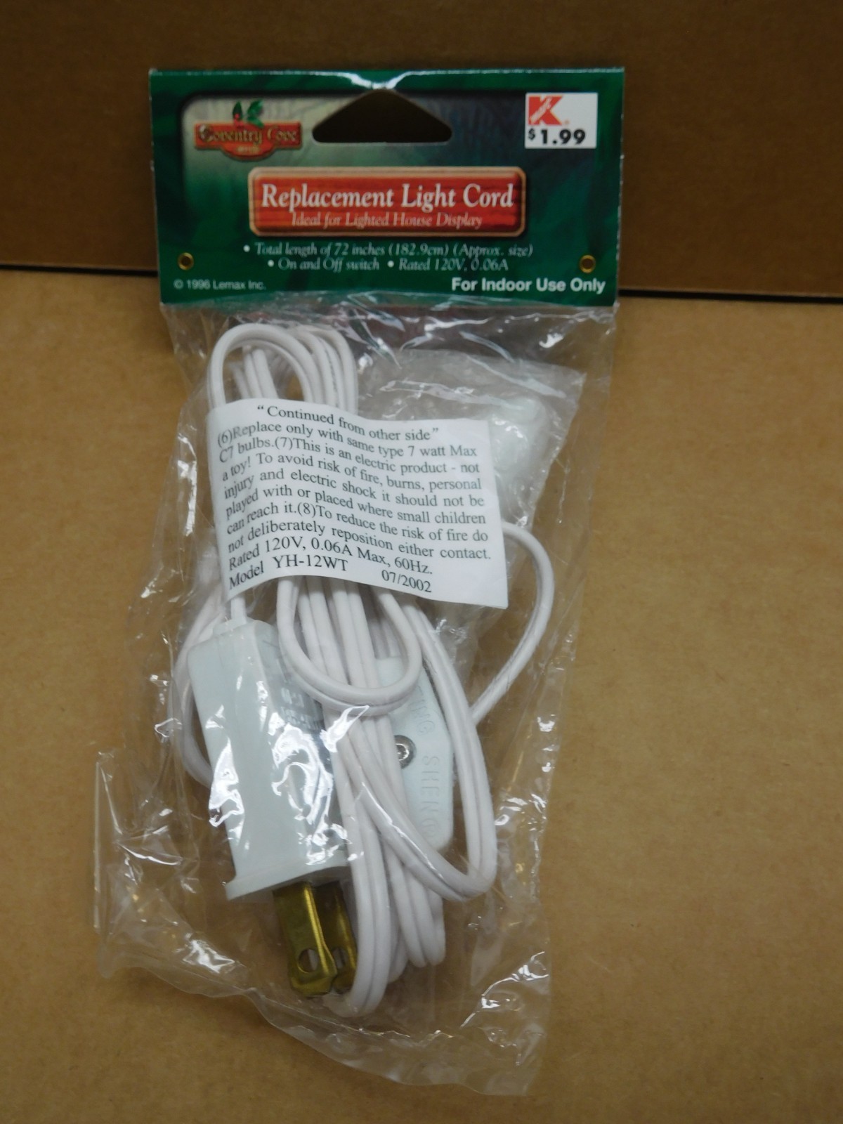 LEMAX  6' Replacement Light Cord w/C7 Bulb for Lighted Houses NEW SEALED - 1996