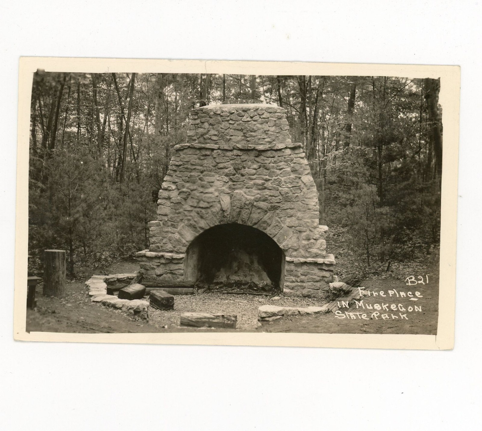 Vintage 1940s RPPC Postcard Fireplace Muskegon State Park Wisconsin