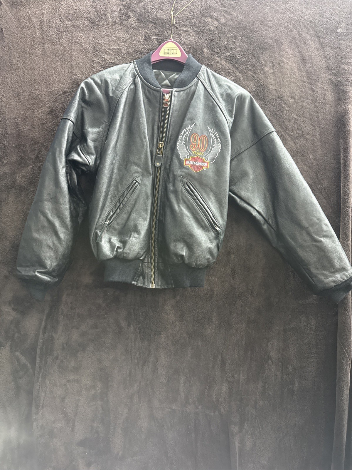 Vintage USA 1993 Harley Davidson 90th Anniversary Leather Bomber Jacket Men’s S