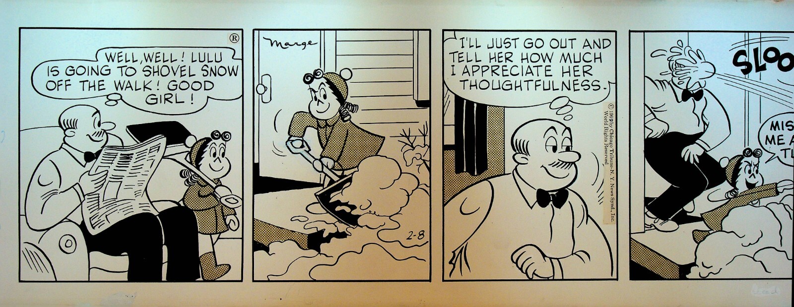 Little Lulu Comic Strip Original Art February 8 1969 Roger Armstrong Snow Shovel