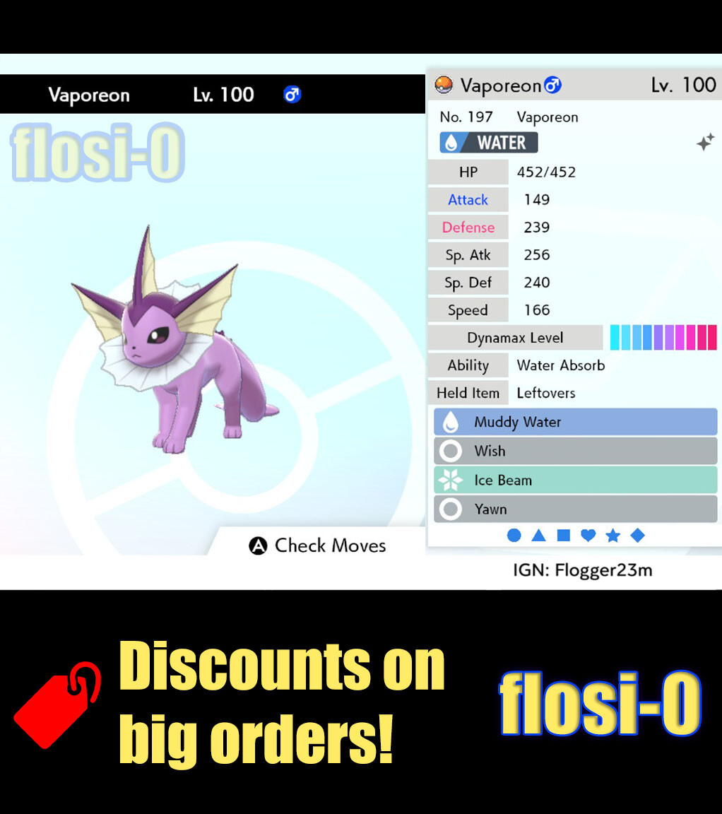 Pokemon Sword and Shield 6IV Shiny Vaporeon 