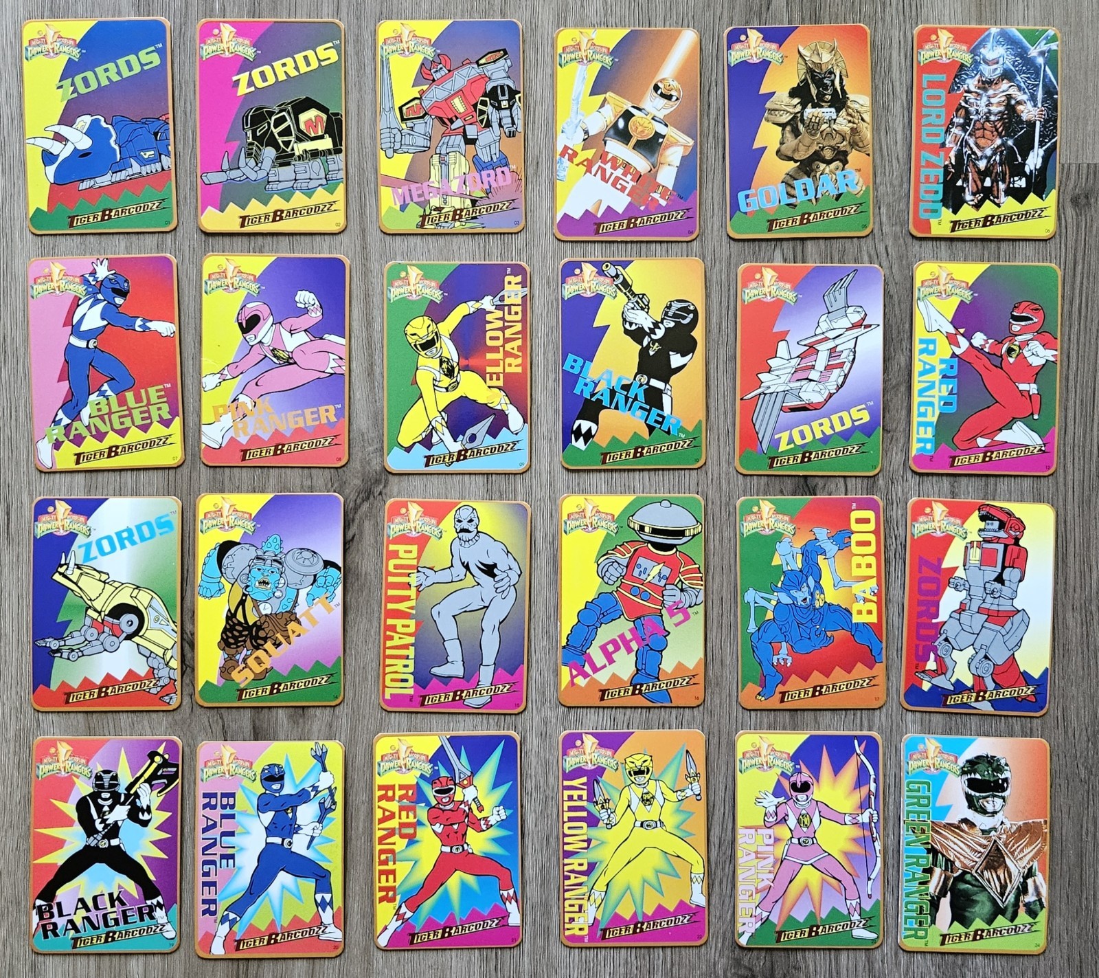 1993 1994 Tiger Barcodzz Power Rangers COMPLETE 24 Card Set Game Cards Vintage