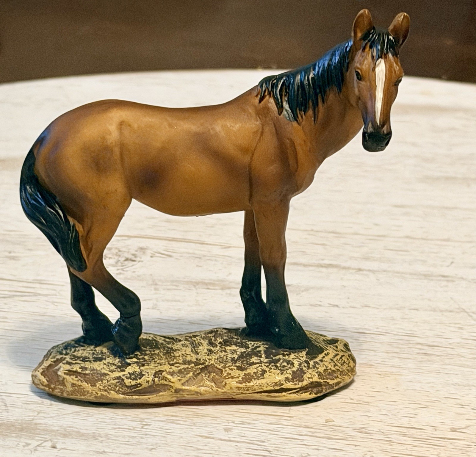 Standing Brown Horse Statue Vintage Horse Figurine Table Shelf Rustic Decor