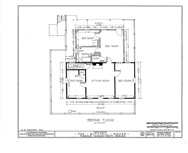 Photo:Omaha Nebraska Mitchell House 1900s Second Floor Plan HABS