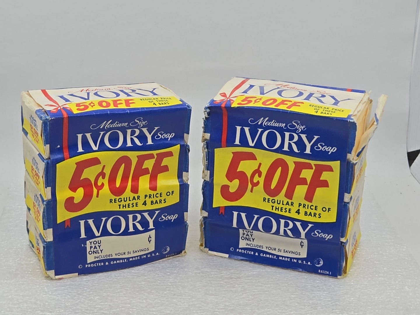 Lot Of 2 Vtg 1950\'s Ivory Medium Size Bar Soap 4 Packs 5 Cents Off Prop