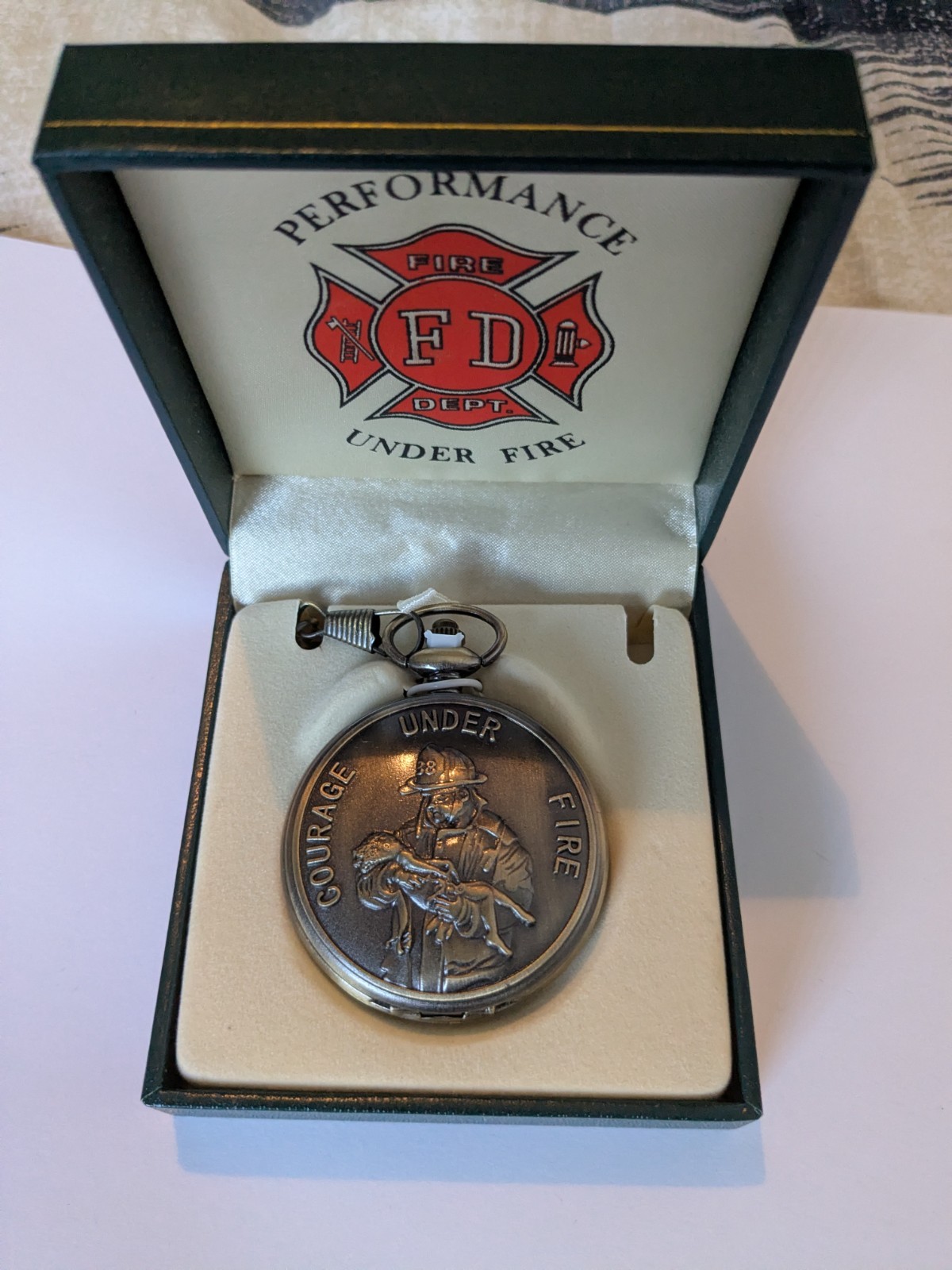 Fire Dept Pocket Watch Courage Under Fire Firefighter Gift Chain