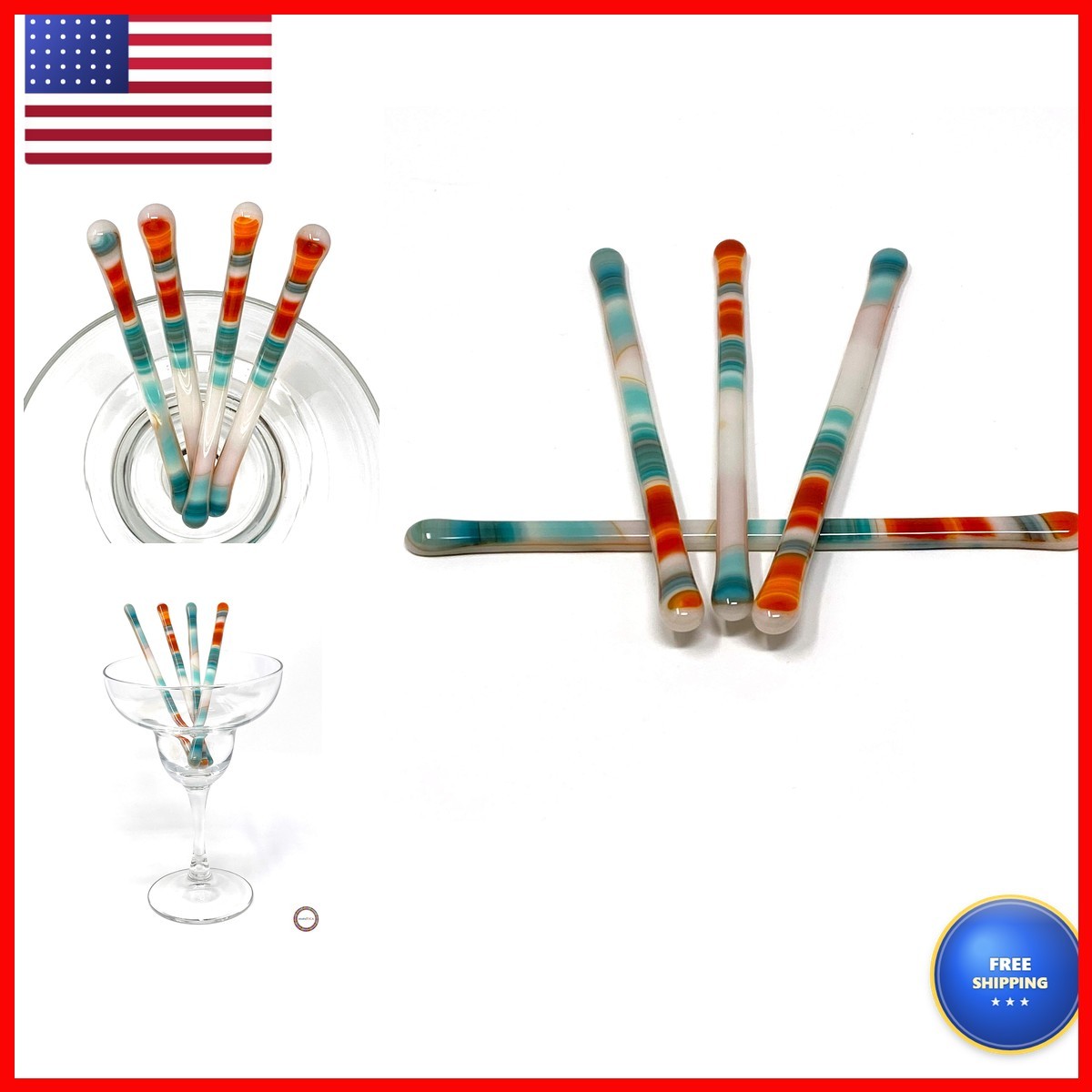studioTica Handmade Glass Swizzle Sticks Southwest Set of 4