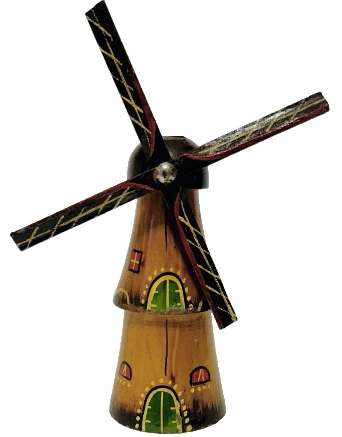 Swiss Wooden Windmill Figurine - Blade Turns - 7.5” Tall - Vintage Switzerland