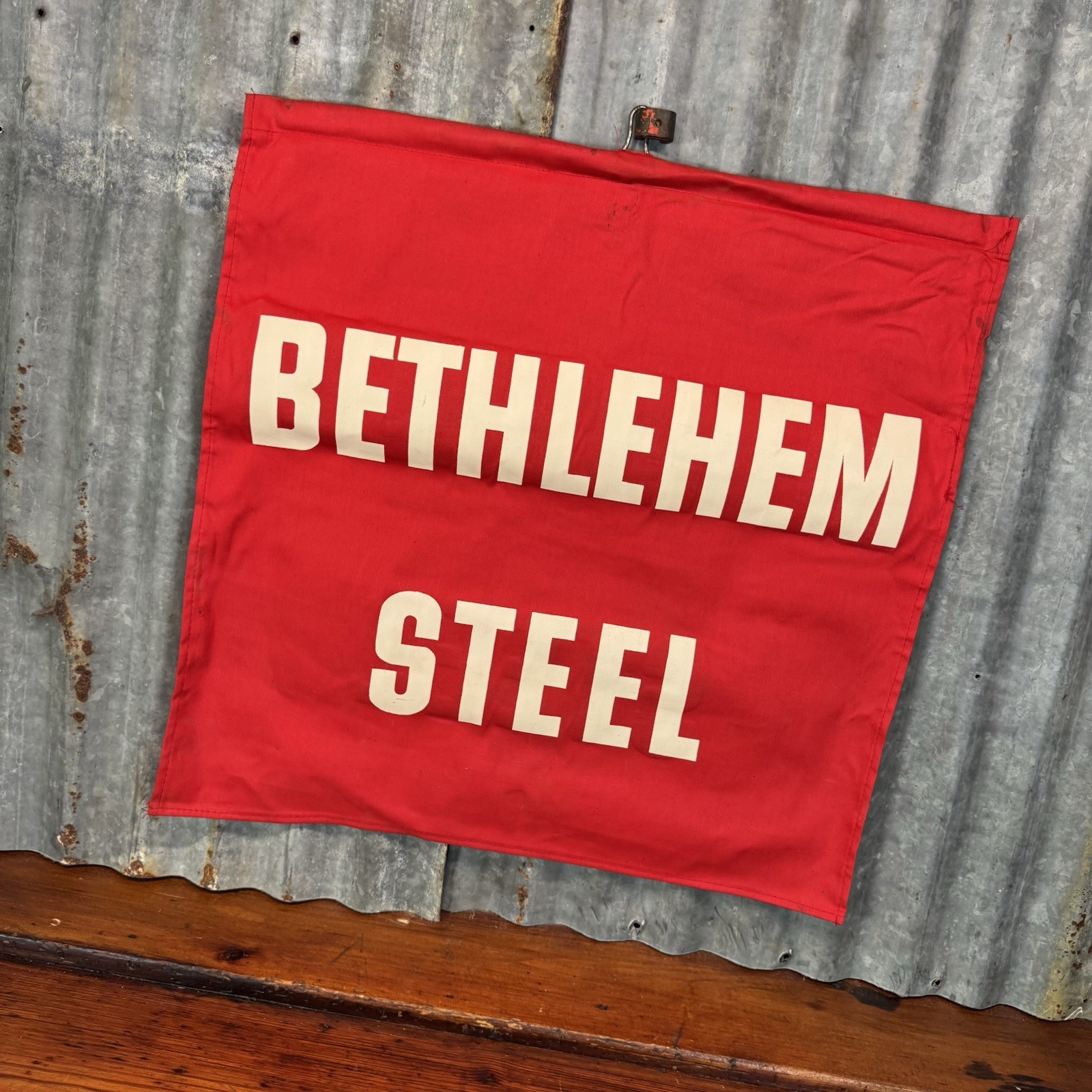 Vintage Rare BETHLEHEM STEEL BANNER 22x23 Double Sided Safety Flag ‘40s ‘50s