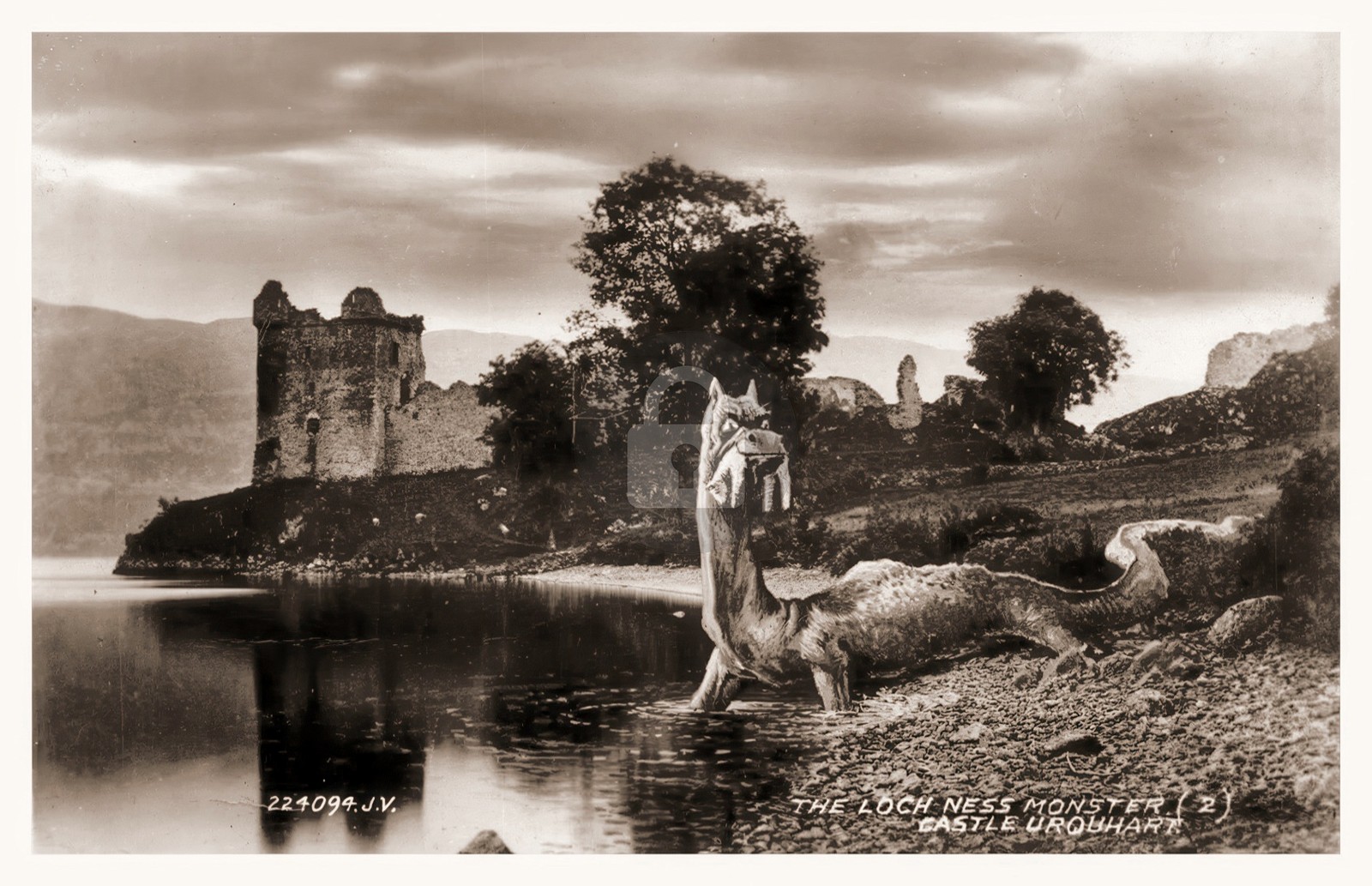 Loch Ness Monster Castle Urquhart Scotland c1920 RPPC Photo Postcard COPY