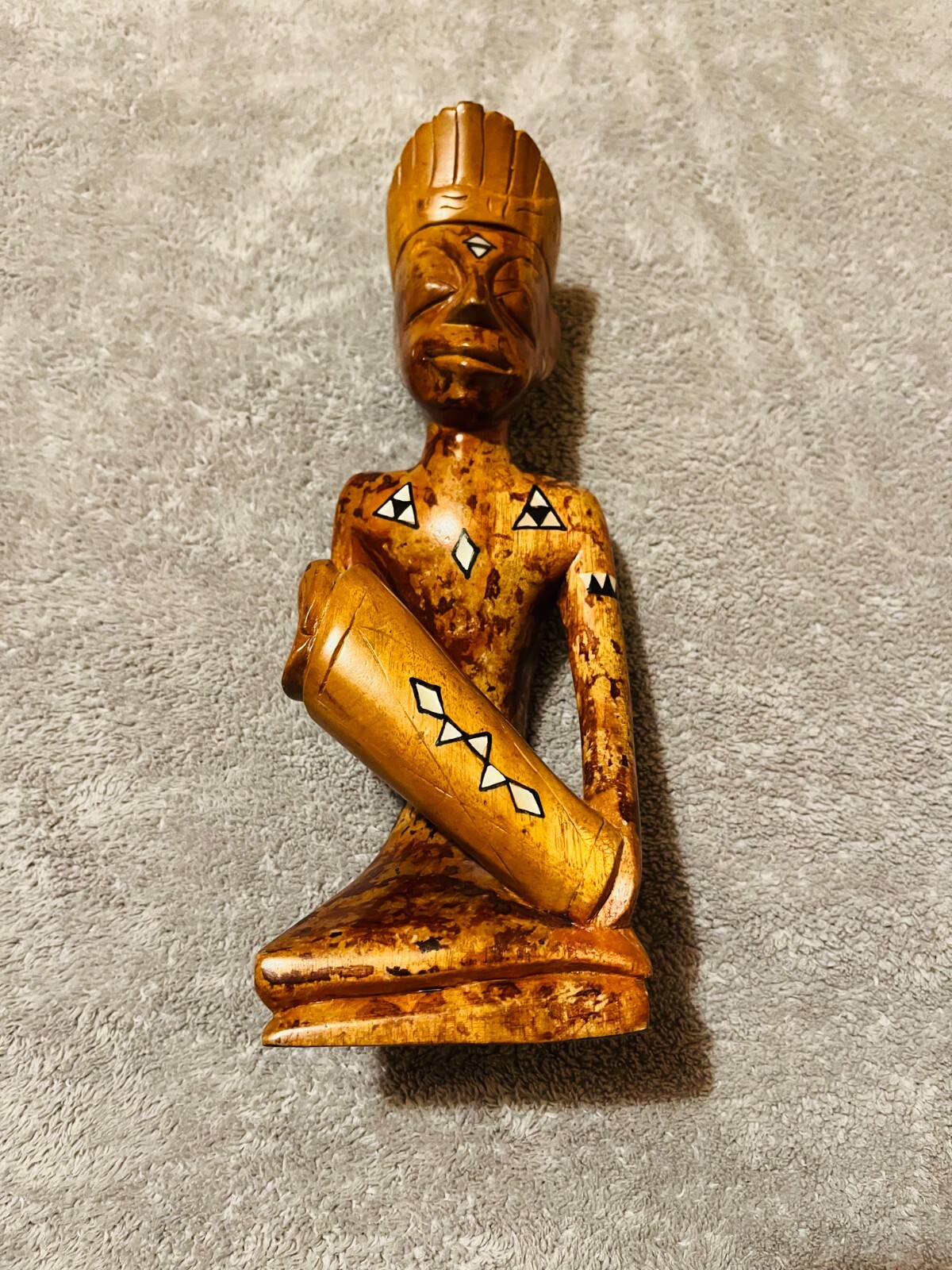 Vintage African Wooden Tribal Figurine Drummer 25cm Hand Carved Collectible