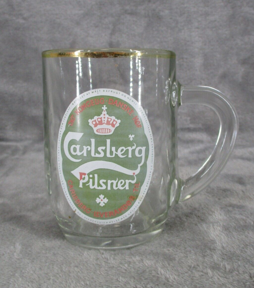 Carlsberg Pilsner Glass Beer Mug With Gold Rim And Handle 4\