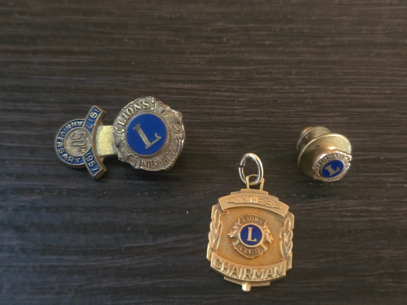 Vintage Lions Club Pins Lot Chairman Charm 50th Anniversary 1917 1967 Screw Back