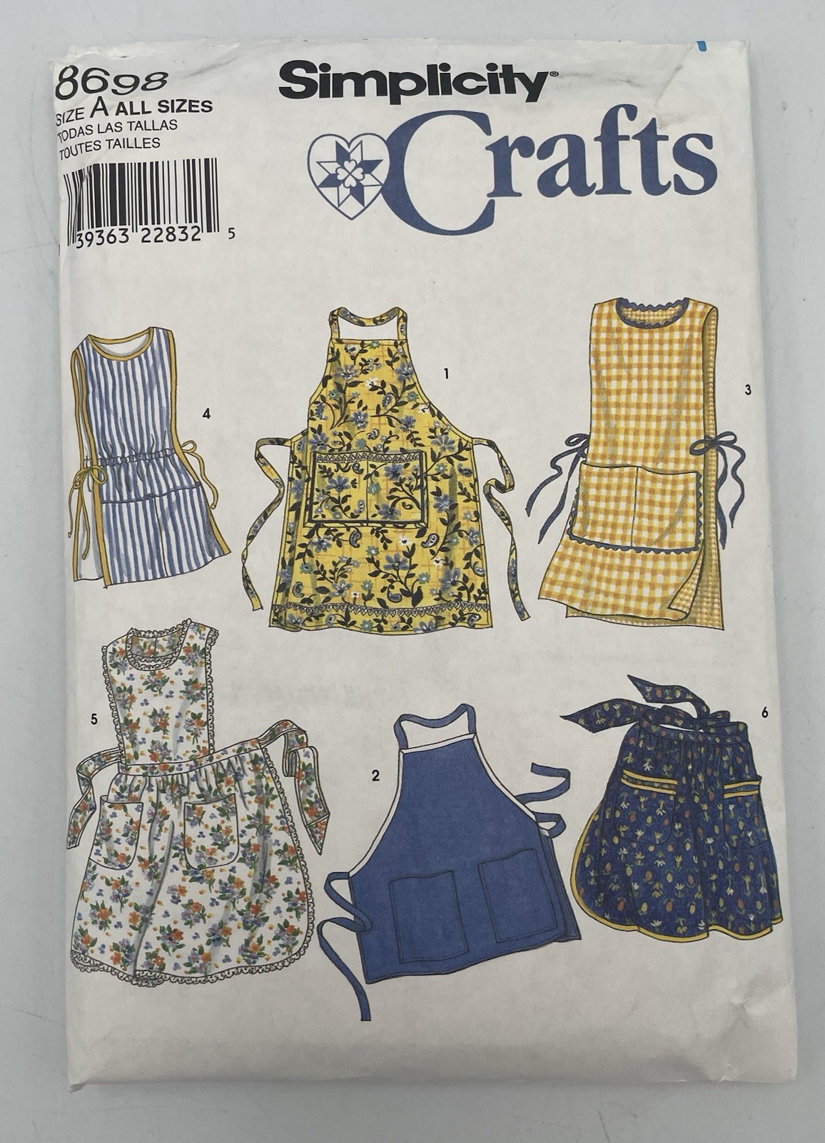 Vintage SIMPLICITY CRAFTS Pattern 8698 Aprons All Sizes W/ Pockets Ruffle Granny