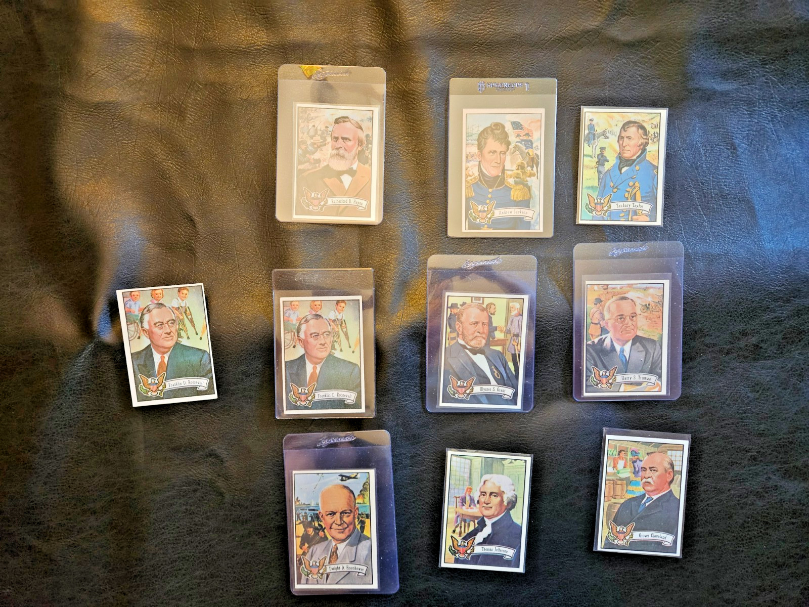 9 Diff 1956 Topps U.S. Presidents Cards, Jefferson, Cleveland, Roosevelt, Eisen