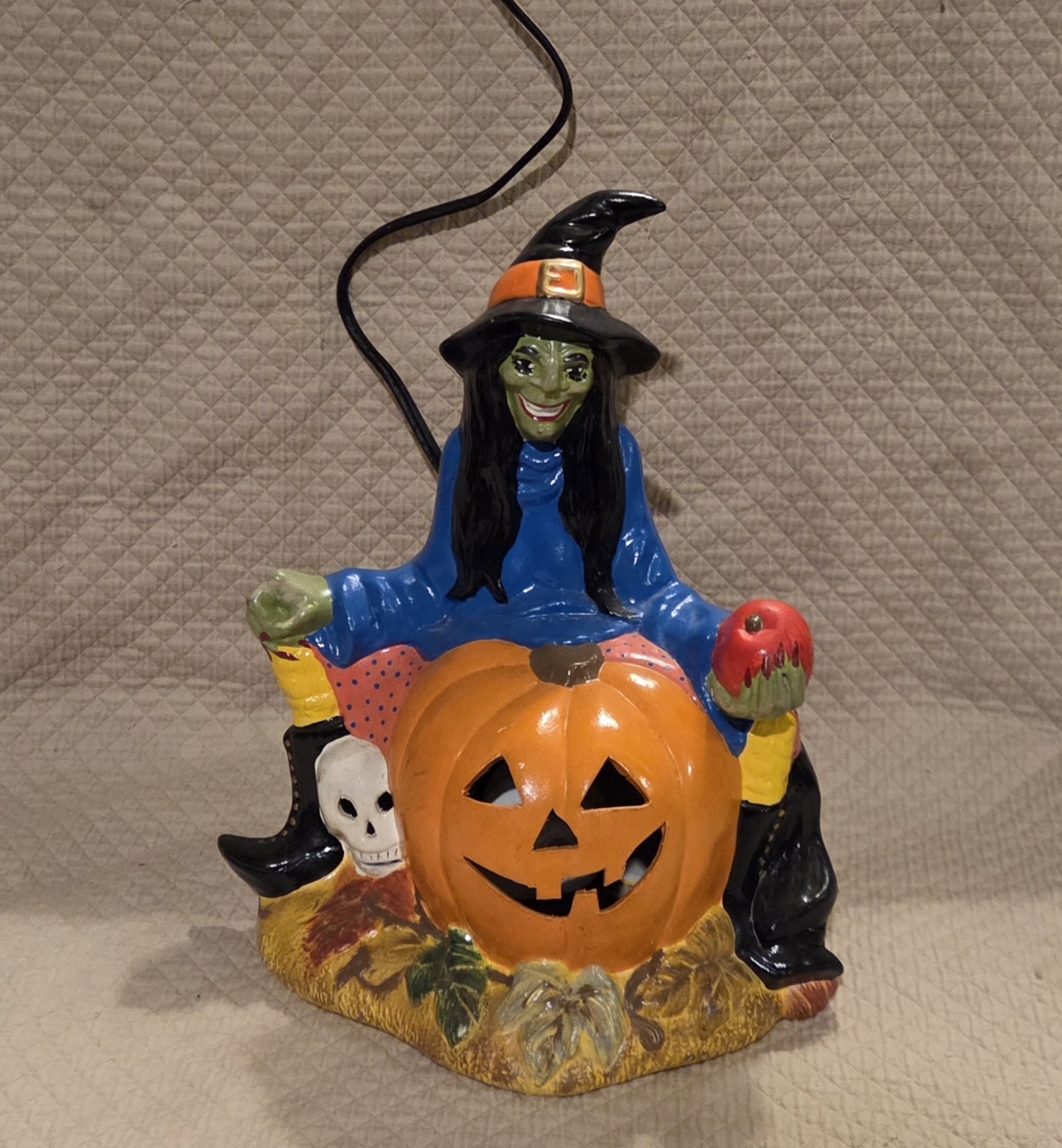 Witch Pumpkin Ceramic Light  Halloween Fall Creepy Scary Works Skull Vintage