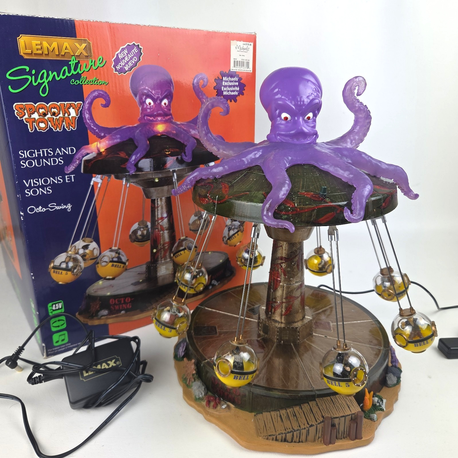 Lemax Spooky Town Octo-Swing 14379 Lights Sounds Animated Carnival Ride Tested