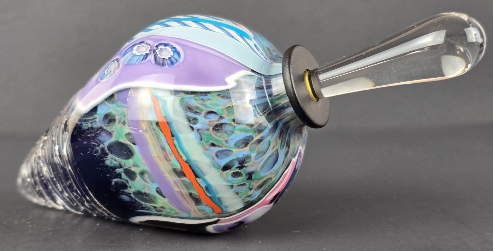 MYSTERY ARTIST Amphora Shaped Colorful Signed Studio Art Glass Perfume Bottle
