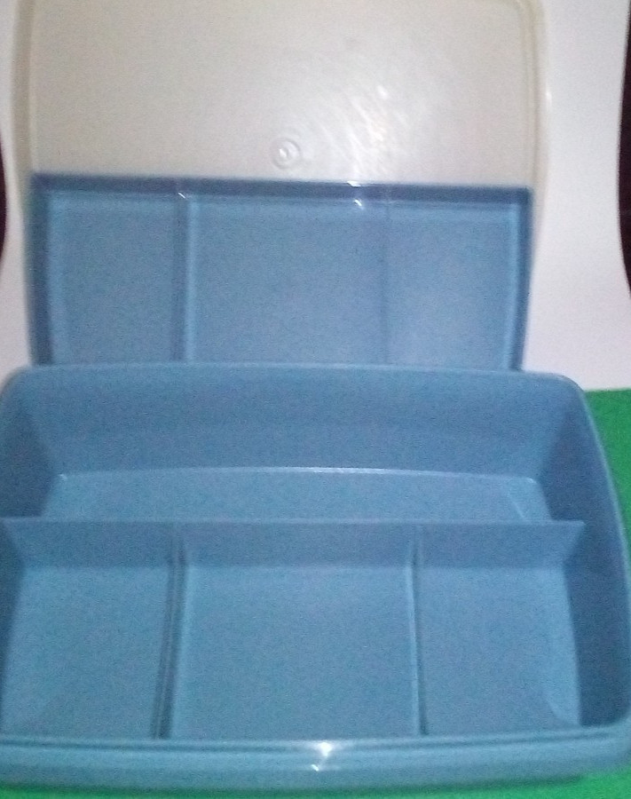 Tupperware Stow N Go Storage Container Blue #767 Complete Crafts Cash Box