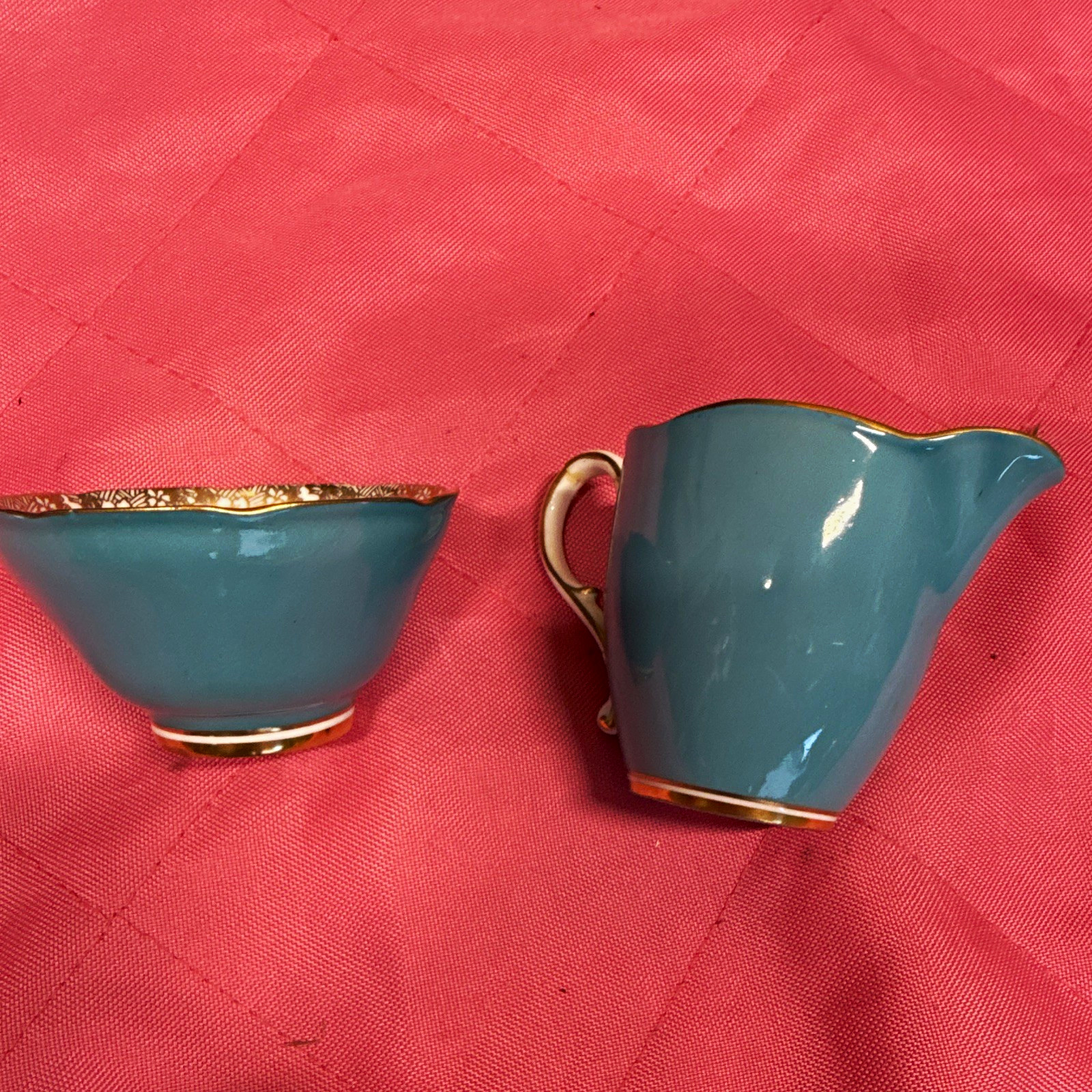 Vintage Paragon Fine Bone China Creamer & Sugar Bowl Blue Gold Floral England