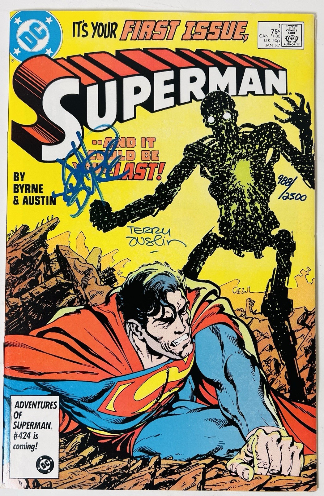 SUPERMAN V2 #1 DC 1987 REBOOT INTRODUCES METALLO JOHN BYRNE SIGNED AUSTIN SIGNED