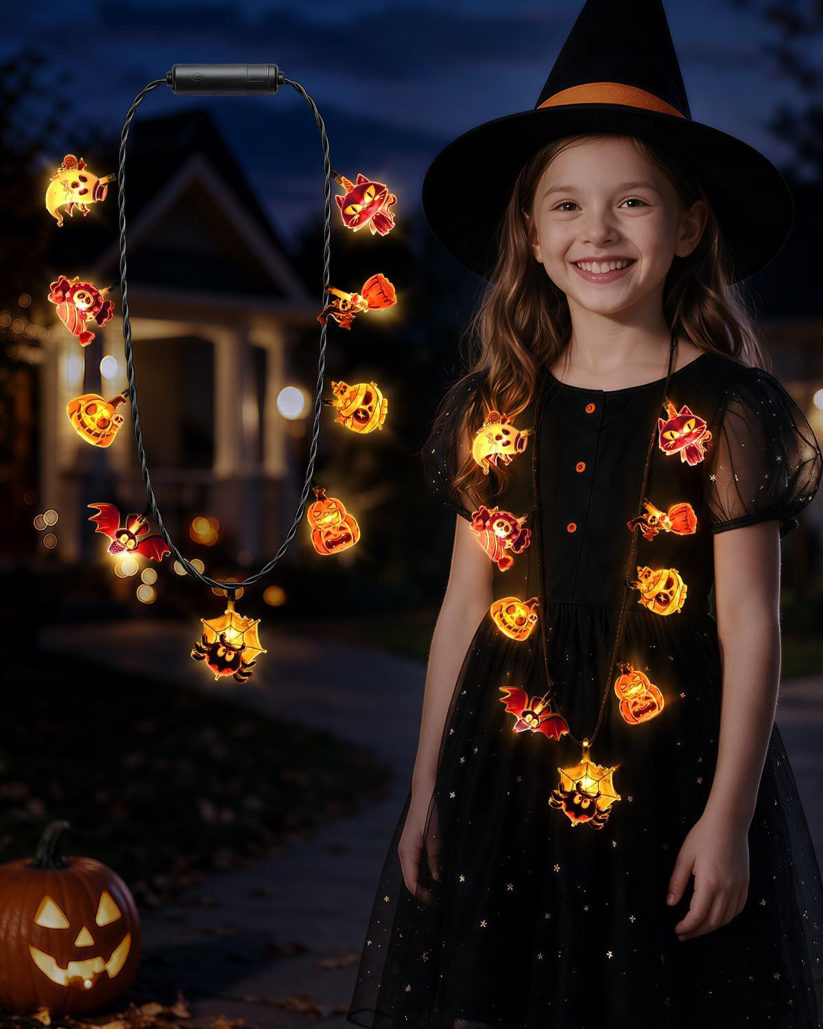 Halloween Light up Necklace, Halloween Accessories with 9 LED Bulbs