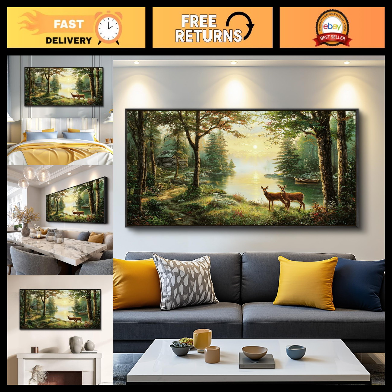 MHARTK66 Framed Canvas Wall Art Vintage Decor, Meadow With Flowers Art,Landscape
