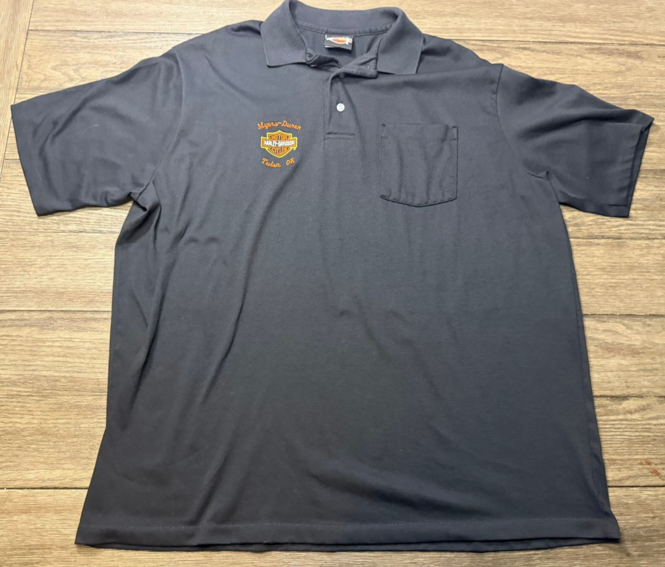 Vintage Harley Davidson Black Polo Shirt Myers Duran Tulsa Oklahoma Size 2XL