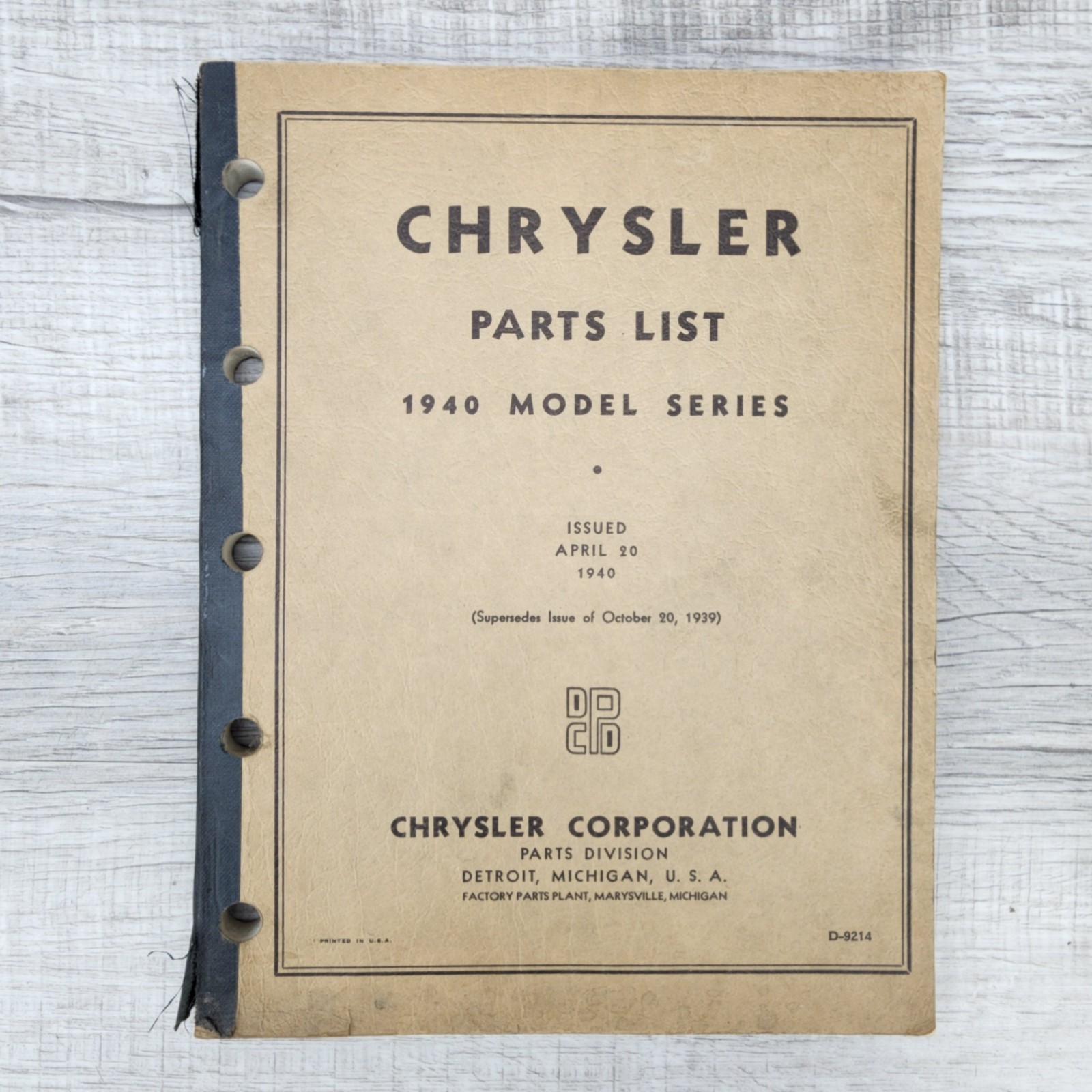 Vintage Chrysler Parts List 1940 Model Series New Yorker Windsor Imperial Manual