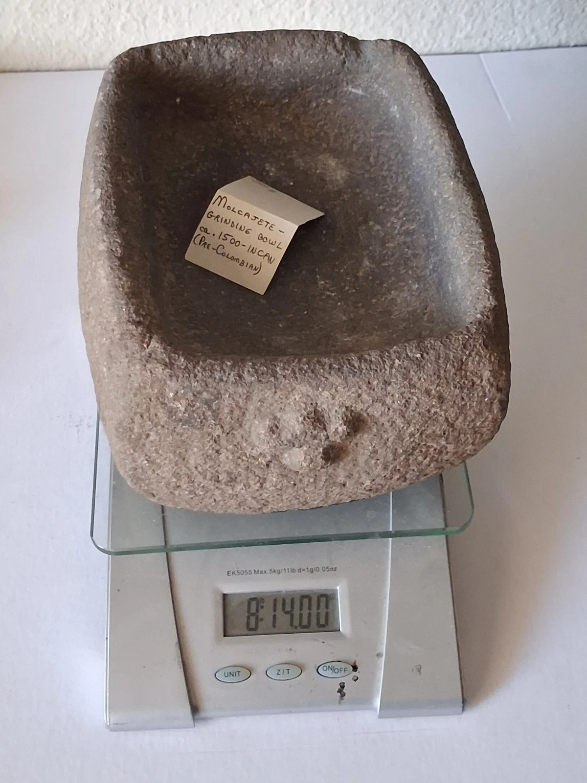 Authentic Pre-Columbian Stone Mortar for Grinding Incan Era w/ Puma Paw Front