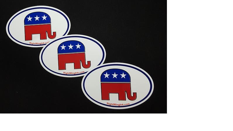 Republican Elephant Oval Stickers 3 PACK Conservative Decals 627