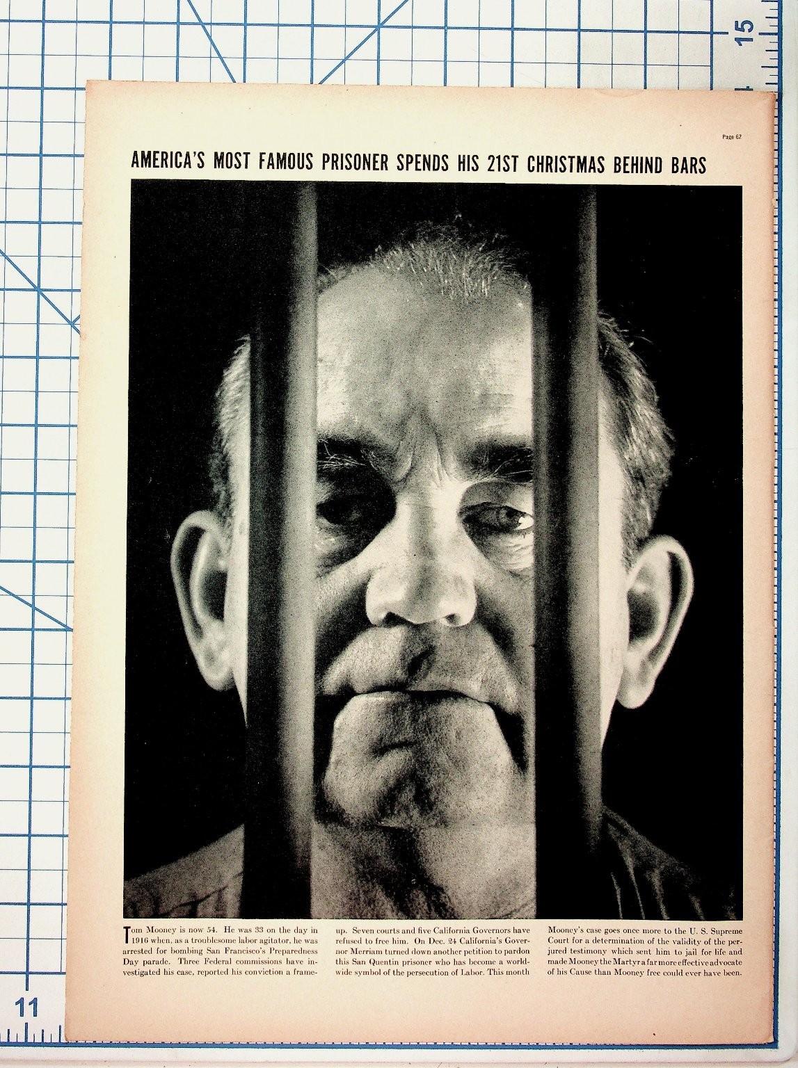 Tom Mooney San Quentin Prisoner Vintage 1937 Magazine Page Labor History