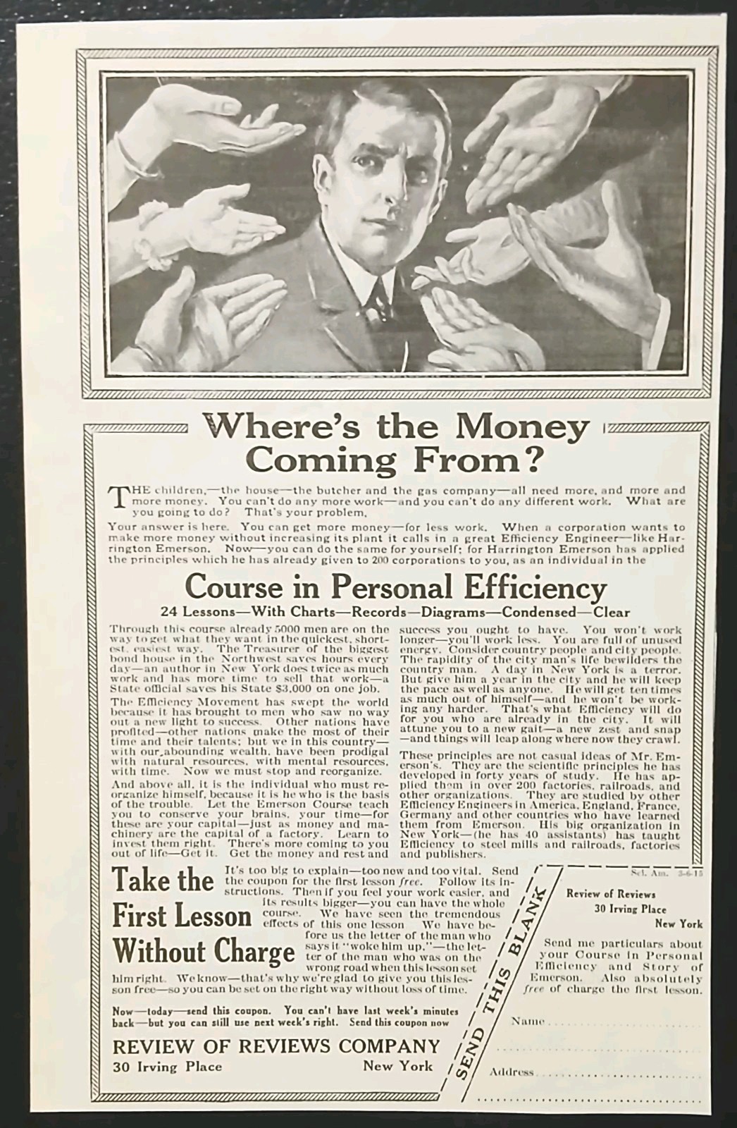 1915 Original Print Advertisement - Course in Personal Efficiency Antique WW1