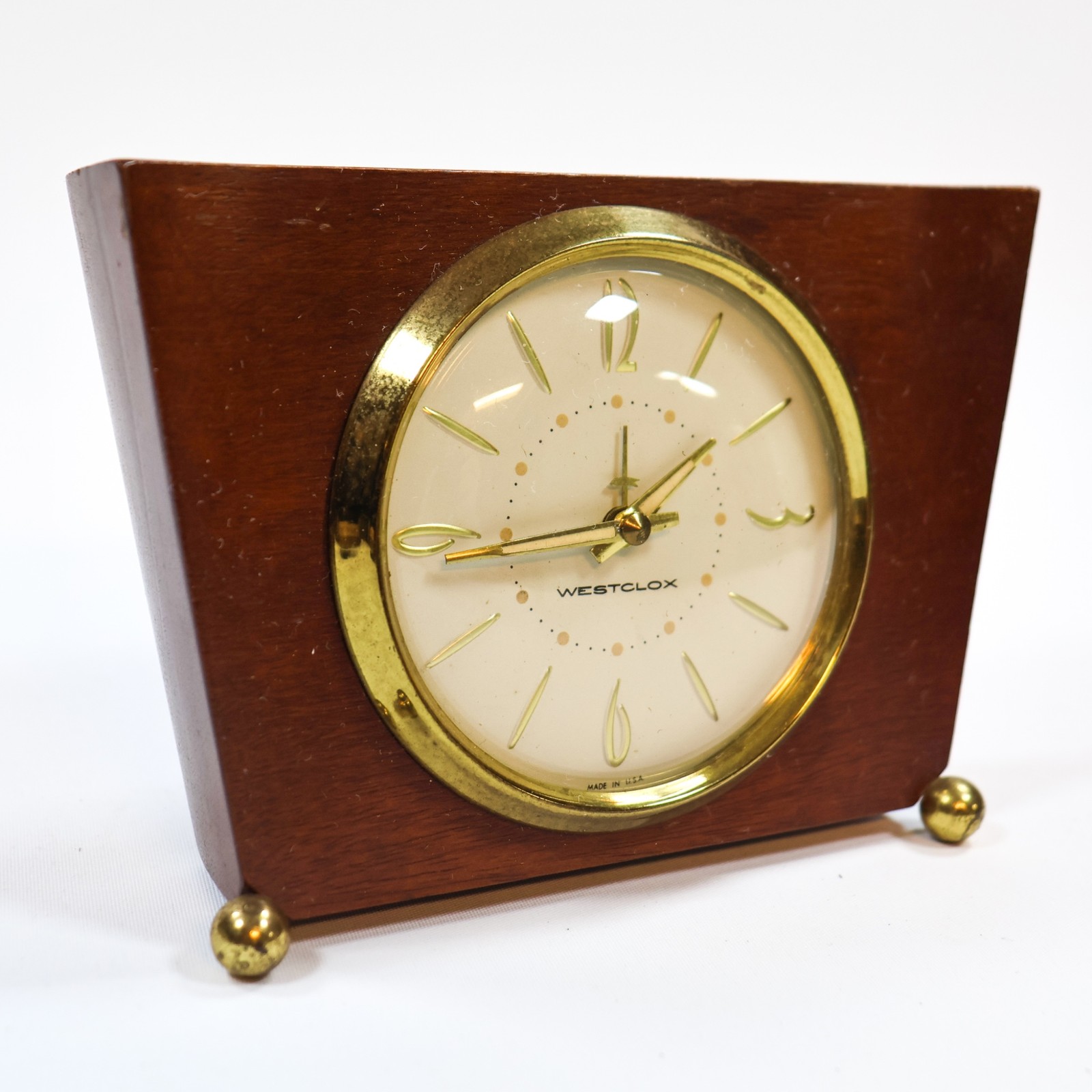 Vtg Westclox Legend Solid Mahogany Wood Alarm Clock MCM Eames Mid Century 1959