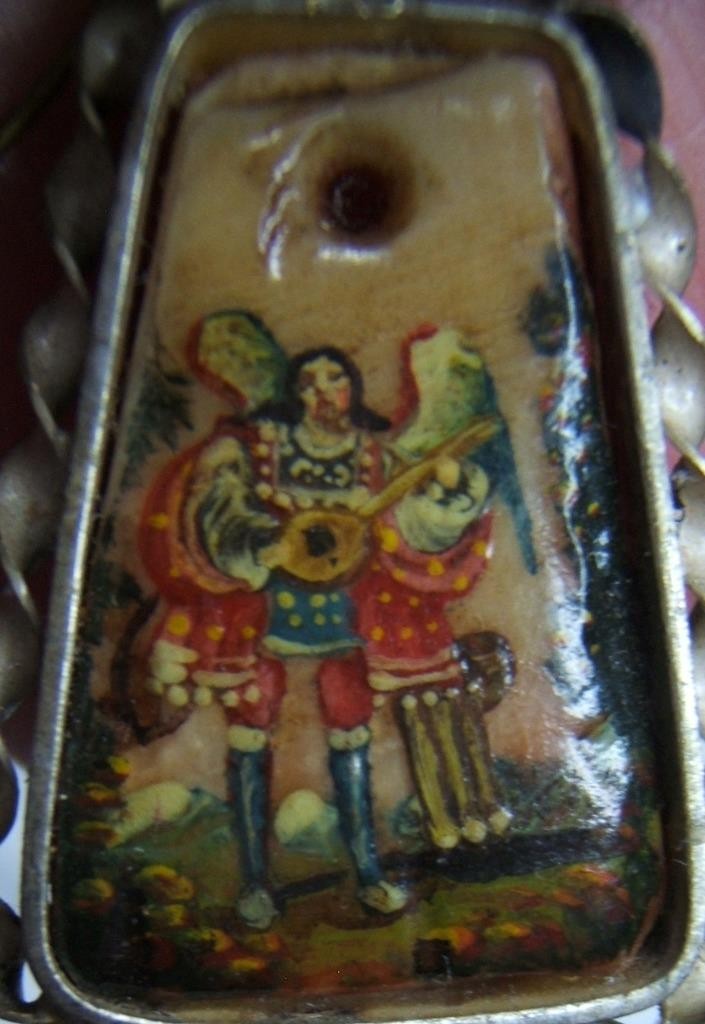 ANTIQUE RELIC SAINT MICHAEL THE ARCHANGEL HAND PAINTED PENDANT