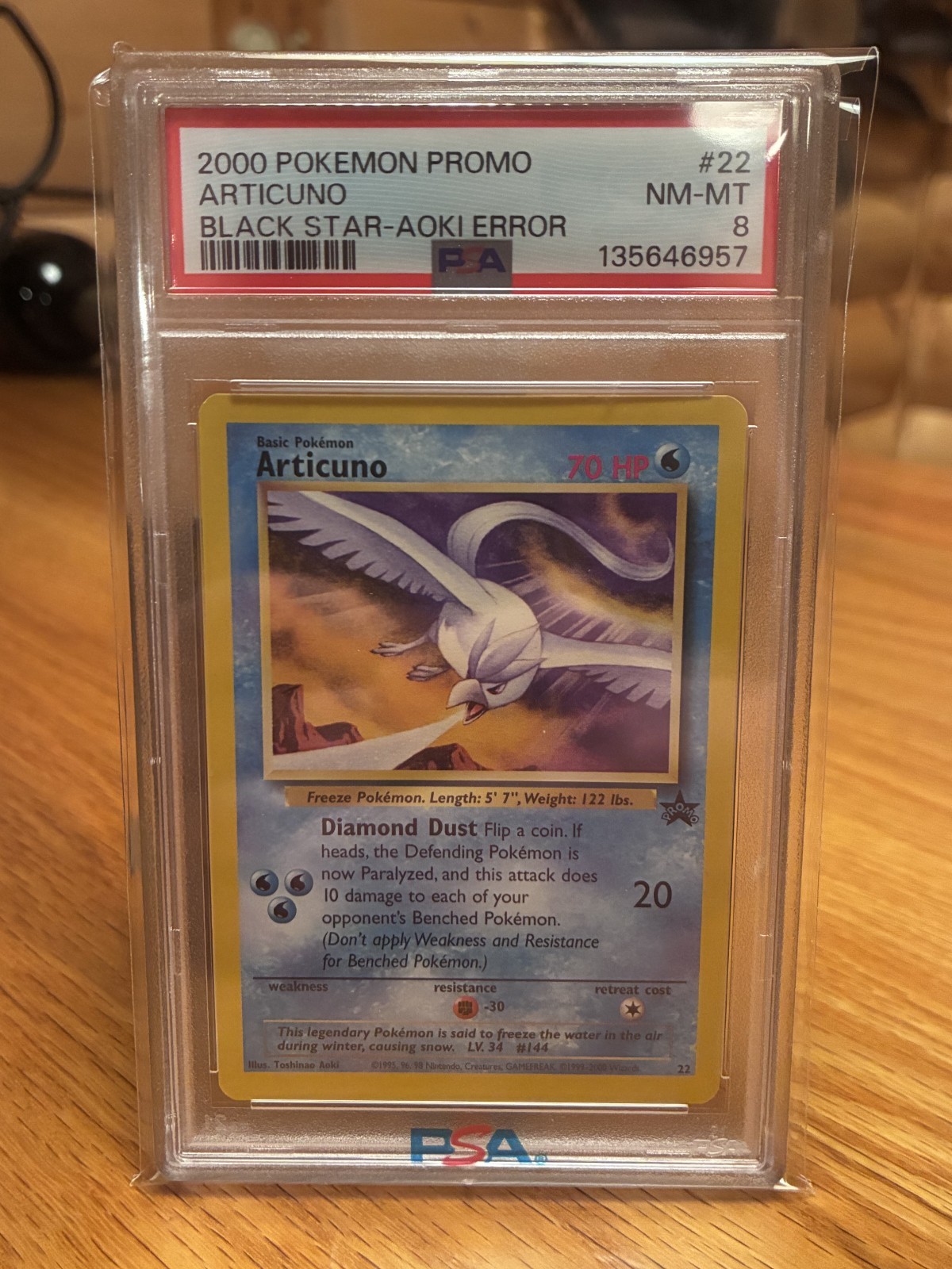 2000 Pokemon Articuno #22 Black Star Promo Aoki Error PSA 8