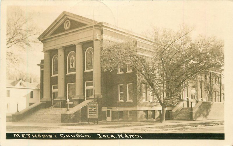 Kansas Iola Methodist Church 1950 RPPC Photo Postcard 22-2302
