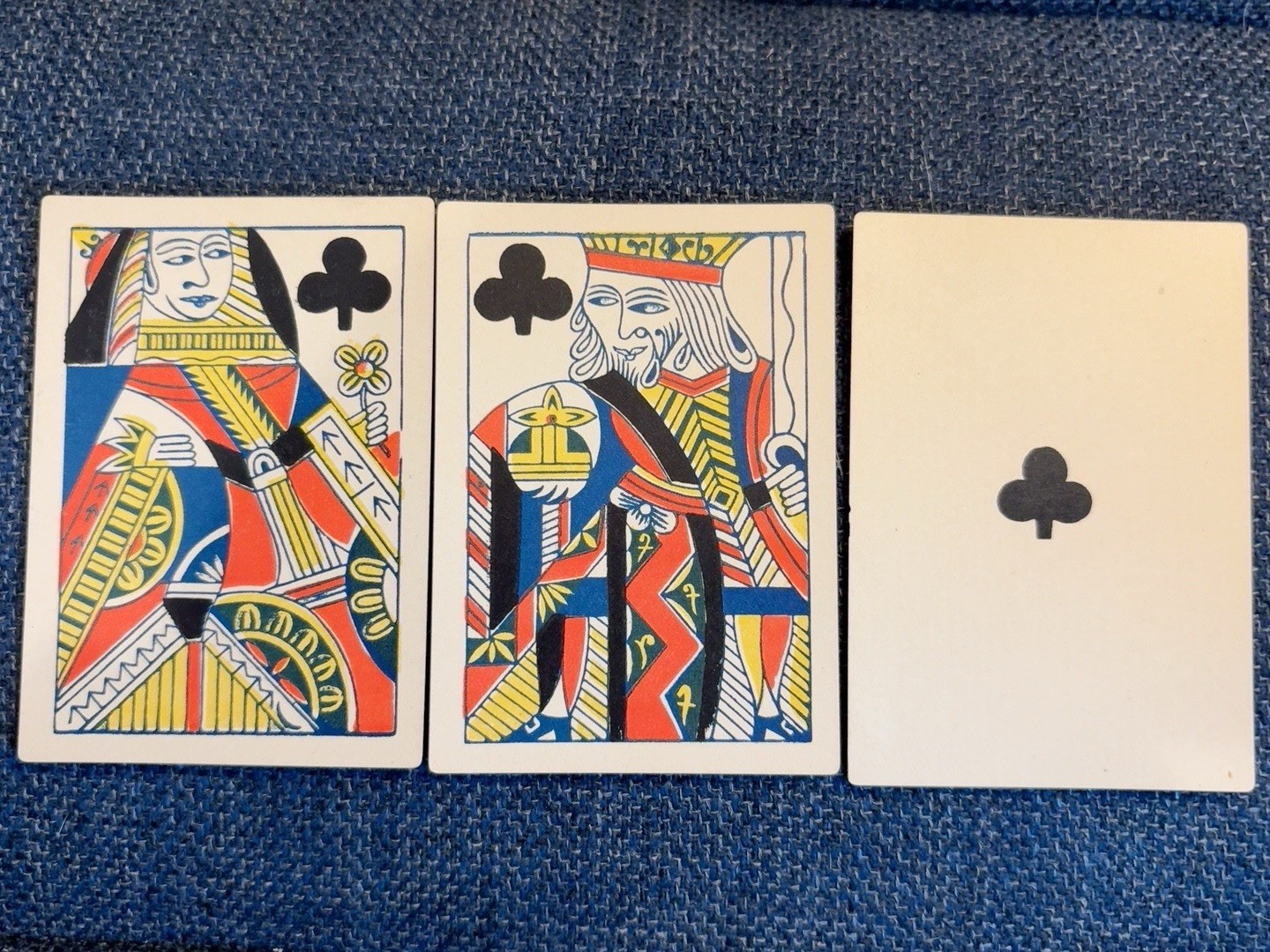 3 Antique Russell & Morgan Squared Faro 366 Playing Cards c1887 K Q A Clubs