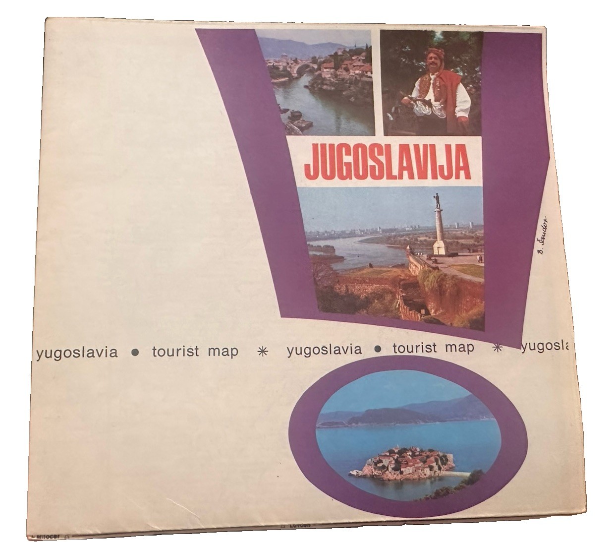 VTG 1976 Yugoslavia Tourist Map Illustrated Travel Sights
