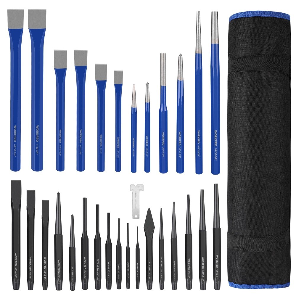 WORKPRO 30PIECE Heavy Duty Punch Chisel Taper/Center/Pin Punch Cape/Cold/ Chisel